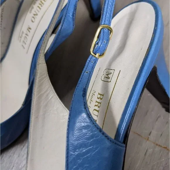 Vintage bruno magli heels blue peeptoes sling - Picture 6 of 10